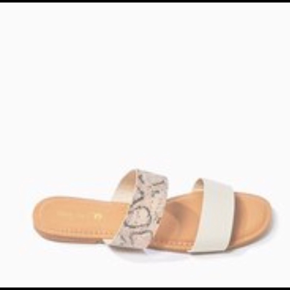 Dual-Strap Faux Snakeskin Flat Sandals